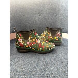 Western Chief Womens Floral Ankle Rain Boots Black Neoprene Rubber Garden Size 6